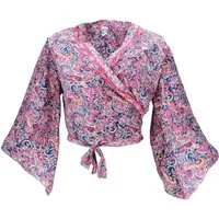 Guru-Shop Longbluse Kurztop, Boho Blusentop, Wickeltop, Wickelbluse.. alternative Bekleidung