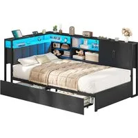 KIMENICH Polsterbett Jugendbett, Schlafsofa mit LED-Beleuchtung und USB-Ladestation (1-tlg., Ohne Matratze), Tagesbett mit Lattenrost aus Metall und 2 Schubladen, 90x190cm