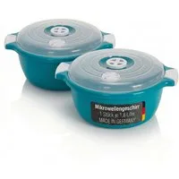 Lantelme Mikrowellenbehälter Mikrowellengeschirr Grün Mikrowellenschüssel mit Dampfventil, (2-tlg., 2 Stück Set Mikrowellenschüssel Volumen 1,8 Liter Volumen), mit Deckel und Dampfventil, Deutsche Herstellung