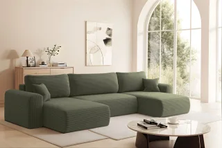 Wohnlandschaft Sofa mit Schlaffunktion FLORA Stoff Poso Hellgrün