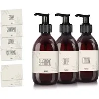 Oputec Seifenspender 3 x 300ml Seifenspender aus Kunststoff braun zum Befüllen + Etiketten