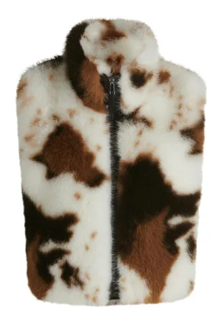 AMBER & JUNE - Plüschweste Beige/Braun - Gr. - 36