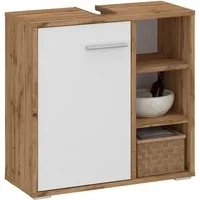 CARO-Möbel Waschbeckenschrank ORNA Waschtisch mit 3 offenen Fächern freistehend Wotan Eiche/Weiß