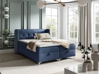 Boxspringbett Bett Schlafzimmerbett 120x200cm GENET Stoff Matt Velvet Blau