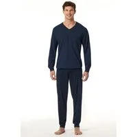 Schiesser Pyjama Comfort Essentials (2 tlg) V-Ausschnitt, Brusttasche, Baumwolle, Langarm