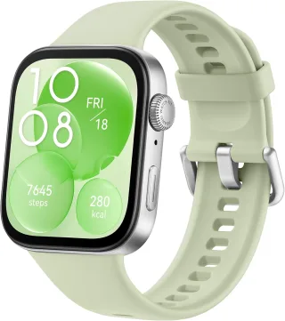 Huawei Watch Fit 3 [inkl. Kautschuk-Armband grün] 43mm Aluminiumgehäuse silber