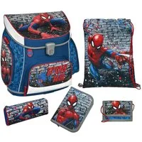 Scooli Schulranzen Campus Fit SPIDER-MAN Schultasche, blau, ab der 1. Klasse (Set, 5-tlg., inkl. Federmäppchen, Schlamper, Turnbeutel & Geldbeutel), mit Brustgurt, 1.000 Gramm leicht, 18L Volumen
