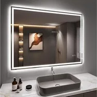Dripex Badspiegel Led Wandspiegel Badezimmerspiegel fürs Wohnzimmer, Salon, 3-fache Bildvergrößerung/ uhr/ steckdose/ Bluetooth-Lautsprecher