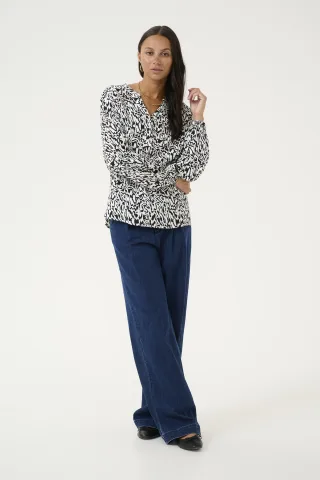 Langarm-Bluse Loose fit Chalk/Black Graphic Lines white black