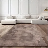 TaCa Home Teppich Flauschiges Hasenfell Imitat, rechteckig, Höhe: 14 mm, Wohnzimmer Schlafzimmer Esszimmer Kinderzimmer, Taupe - 60 x 90 cm