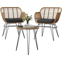 GarveeMore Balkonset Für 2 Personen,3-TLG Outdoor Rattan Sitzgruppe,Gartenmöbel, Rattan, Metall, wasserabw., 2 Sessel + Glas, für Balkon & Garten