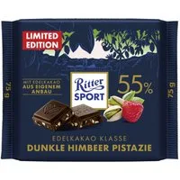 Ritter SPORT Schokolade, Ritter Sport Dunkle Himbeer Pistazie Edel Halbbitter Schokolade 75g