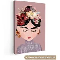 OneMillionCanvasses® Leinwandbild Pastell - Frau - Blumen - Kunst - Frida Kahlo, Fotodruck (1 St), Leinwand Canvas Wandbild, Wanddekoration 20x30 cm