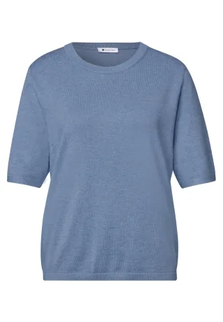 Street One - Kurzarm Pullover mit Rundhals in Unifarbe northern blue mel. - Gr. - 34