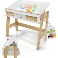 Juskys Kinderschreibtisch Fietje Plus, Neigungs- & höhenverstellbar, Schreibtisch für Kinder, Holz, Stauraum