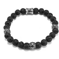 RAIKOU Armband aus Naturstein – Lava- und Marmor-Optik, 8 mm Perlen, (mit eingraviertem Mantra), elastisch, mit Vintage-Metallakzenten, ca. 22 cm