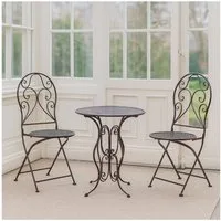 HTI-Living Garten-Essgruppe Bistroset aus Metall 3-teilig, detailreich verzier, (Set, 3-tlg., 1 Tisch 2 Klappstühle ohne Dekoration), Sitzgruppe Metall