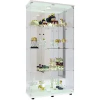 ADWOLT Glasvitrine Standvitrinen mit LED-Beleuchtung, 4-Lagen Vitrine (80.5 x 36.5 x 163.9cm, Rückwand aus gehärtetem Spiegelglas) Vitrinenschrank mit 2 Glastür für Sammler, Sammlervitrine
