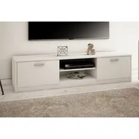 Home Collective TV-Schrank 160cm breit Lowboard mit matter Oberfläche Fernsehtisch (abgerundete Kante und Metall-Rollschienen Fernsehkommode) mit 2 Türen und 2 Regalen, aus laminiertem Board weiß