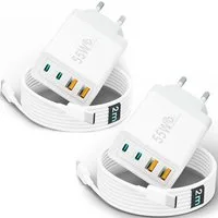 GreenHec Ladegerät USB-C iPhone mehrfach Charger Handy Stecker Adapter Netzteil Schnelllade-Gerät (0,00 mA, set, 55w Quatro Charger, iPhone 17 16 15 14 13 12 iPad, Schnell, 55w Multiport, Kabel, 2er Pack)