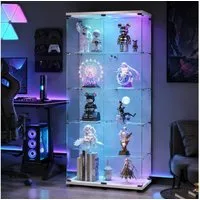 Simurq Glasvitrine glasvitrine,vitrinenschrank,vitrine mit LED,4 lagen sammlervitrine (Packung, Sammlervitrine Schauvitrine mit türen und Schloss, Gehärtetes Glas) LED-Streifenbeleuchtung, Mit Schloss