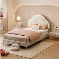 Flieks Polsterbett, LED Beleuchtung Kinderbett Einzelbett mit Wolkenform Kopfteil 90x200cm