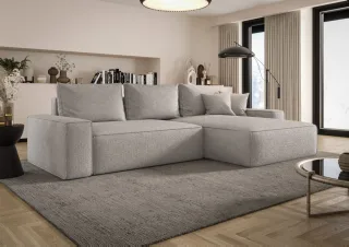 Ecksofa Schlafsofa Sofa WALKEN Stoff Aragon Hellgrau Ottomane Rechts