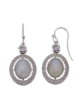Zeeme Gemstones Ohrringe Silber 925 rhodiniert mit echtem Mondstein und Zirkoia-Steinen
