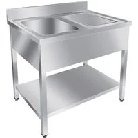 GastroHero Arbeitstisch Spültisch 100x70 cm - Edelstahl mit Becken - Gastro - Spüle