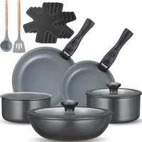 BEZIA Pfannen-Set Induktions Töpfe Set, Keramik Pfannenset mit abnehmbaren Griffen, Aluminium (17-tlg), natürliche Keramikbeschichtung, 30% Energieersparnis