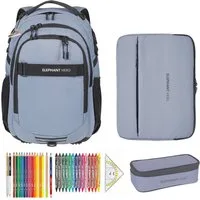 ELEPHANT Schulrucksack Hero Signature Schultasche Digital Ready Set (4 Teile Schulrucksackset, 4-tlg., inkl. Mäppchen Box + Laptop Hülle Sleeve + 31 Teile Stifte), Rucksack Schulmappe Jungen Mädchen +rmlv