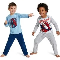 Spiderman Pyjama 2x Spiderman Kinder Schlafanzug lang Jungen+Mädchen Pyjama Kinderpyjama lang