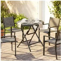 Outsunny Gartentisch Campingtisch Garten Esstisch mit Holzoptik, für Balkon, Terrasse (Beistelltisch für 4 Personen, 1-St., Runder Klapptisch), HDPE, Dunkelgrau