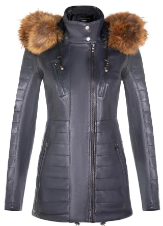 Damen-Parkajacke aus Leder in schmaler Passform mit Kapuze – Northam