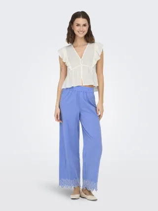 ONLY - ONLPAULA TULUM EMB PULL-UP PANT NOOS WVN Blue Bonnet - Gr. - M/32
