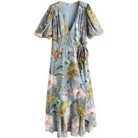 Next Midikleid Midikleid mit Wickeldesign und kurzen Puffärmeln (1-tlg)