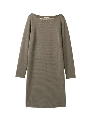 Tom Tailor - Jacquard Kleid mit U-Boot-Ausschnitt cargo beige mini pepita - Gr. - 42