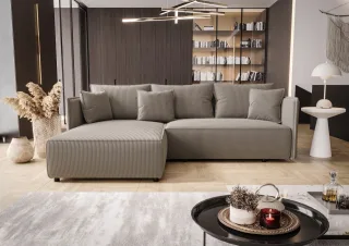 Ecksofa Schlafsofa EVORA Stoff Poso Hellbraun Ottomane Links