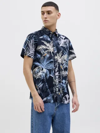 JACK&JONES - JJHAWAII AOP SHIRT SS LN sky captain - Gr. - M