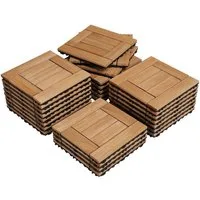 Yaheetech Holzfliesen 27er-Set 30×30 cm aus Tannenholz mit Klicksystem, Balkonfliesen mit Drainagesystem ca. 2,5 m² Wetterfest & Rutschfest