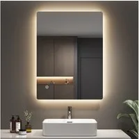 EMKE Badspiegel LED-Badspiegel 80 × 60 cm, rahmenlos, horizontal/vertikal, 3 Lichtfarben, indirekte Beleuchtung, Touch-Bedienung, IP44