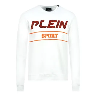 Philipp Plein Sport Orange Bold Logo Weißer Pullover