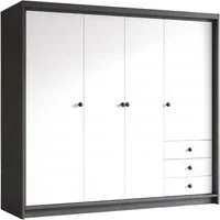 A&J MöbelLand GmbH Drehtürenschrank FALKEN– viertüriger Kleiderschrank 200 cm (Geräumiger viertüriger Kleiderschrank mit Schubladen. Geräumiger Schrank mit einer Breite von 200 cm und Schubladen, ideal zur Aufbewahrung von Kleidung und Accessoires. V