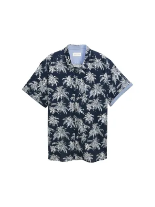 Tom Tailor - Plus Size - Kurzarmhemd mit Muster navy blue stripe palm design - Gr. - 3XL