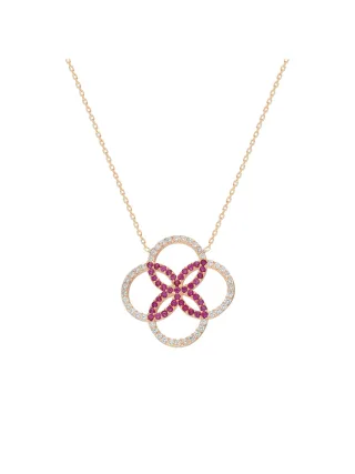 Dkeniz Kette 925 Sterling Silber vergoldet rot Glänzend 42+3cm Zirkonia Weiß