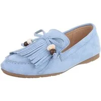 Ital-Design Eleganter Mokassin für Damen mit fransigem Design Slipper (91554661) Flach Mokassins in Hellblau