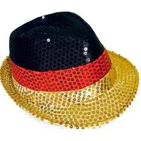 Fries Trilby Deutschland Glitzer Paillettenhut Hut Schwarz Rot Gold Fan WM EM (1-St)