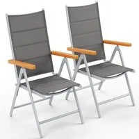 TLGREEN Gartenstuhl Hochlehner Klappbar,2er Set Aluminium Balkonstuhl, (mit Gesteppte Rückenlehne & Sitzfläche,7-Fach Verstellbar,Bis 120 kg, 2 St), utdoor Esszimmerstuhl, Armlehnen Klappstuhl