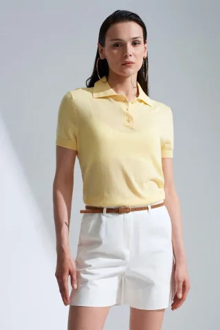 Damen Polo-Kragen Knopfbluse