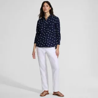 Bedruckte Soft Ease Hemdbluse im Leinenmix, Damen,  Blau, Baumwolle/Leinen, by Lands' End